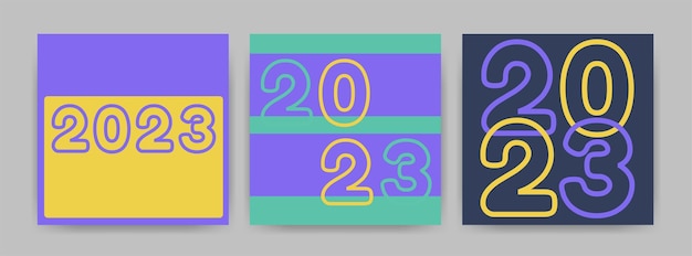 Vector 2023 happy new year card set minimalistic trendy backgrounds for branding banner cover card