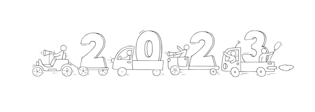 2023 Happy New Year concept with cars