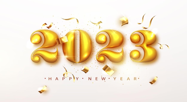 2023 Happy new year Gold design metallic numberd on Bright Background