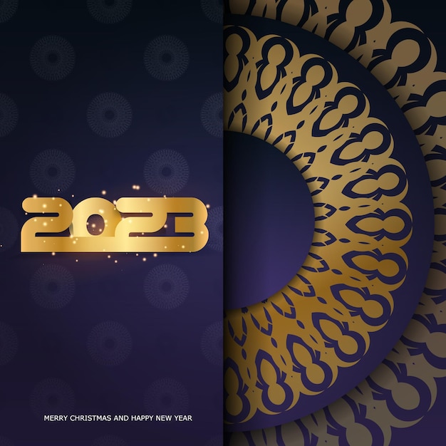 2023 happy new year greeting banner Blue and gold color