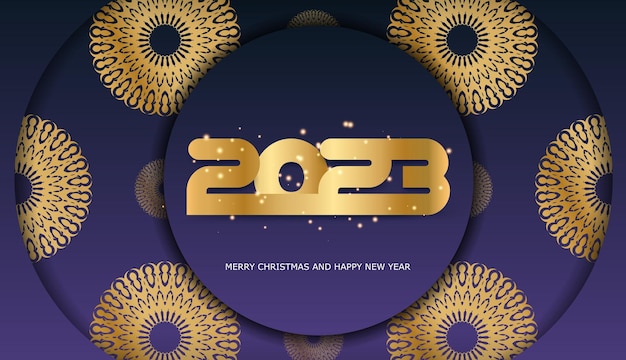 2023 happy new year greeting poster Blue and gold color