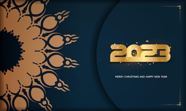 2023 happy new year greeting poster Blue and gold color