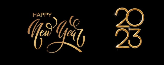 2023 Happy New Year hand lettering calligraphy Vector holiday illustration element Typographic element for banner poster congratulations