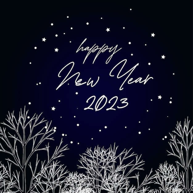 2023 Happy New Year Holiday background with snowflake tree branch vector illustration