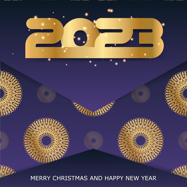 2023 happy new year holiday poster Golden pattern on Blue