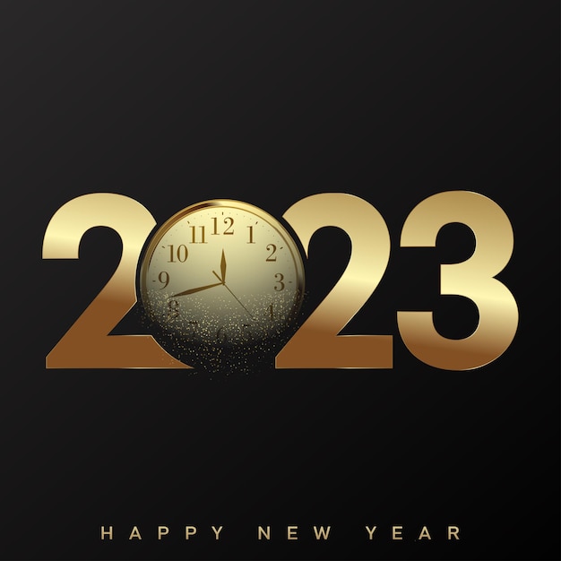 2023 Happy New Year and Merry Christmas card with golden watch Vector