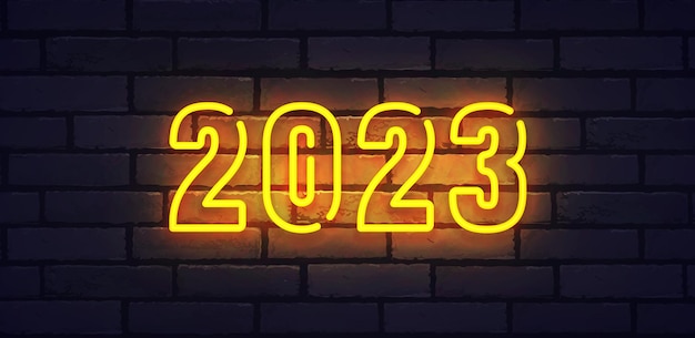 2023 Happy New Year neon logo text design 2023 neon number design template Vector illustration