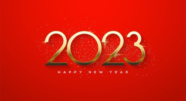 2023 happy new year number shiny gold on luxury red background