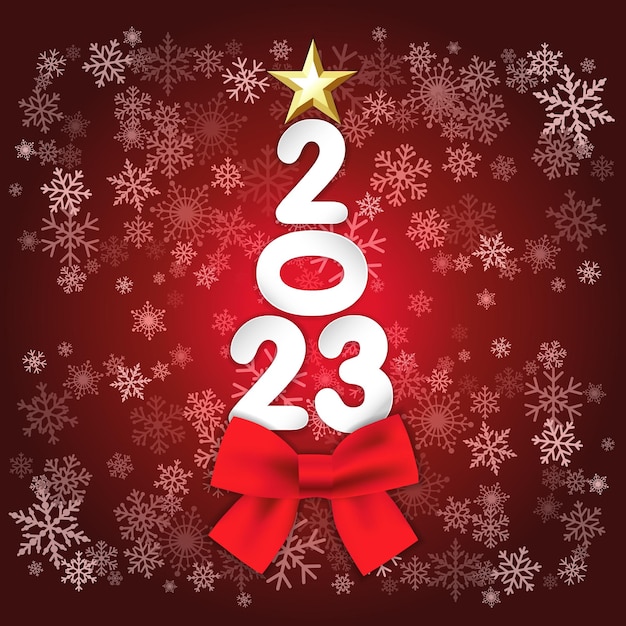 2023 Happy New Year paper tree numbers and golden star. Creative concept of 20 23 Christmas tree