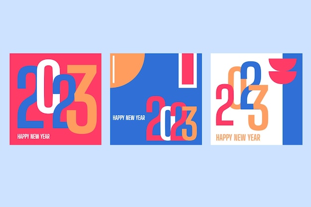 2023 Happy New Year poster set Abstract typography design