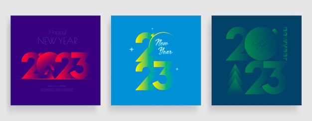 Vector 2023 happy new year posters set. christmas card with colorful typography logo 2023.