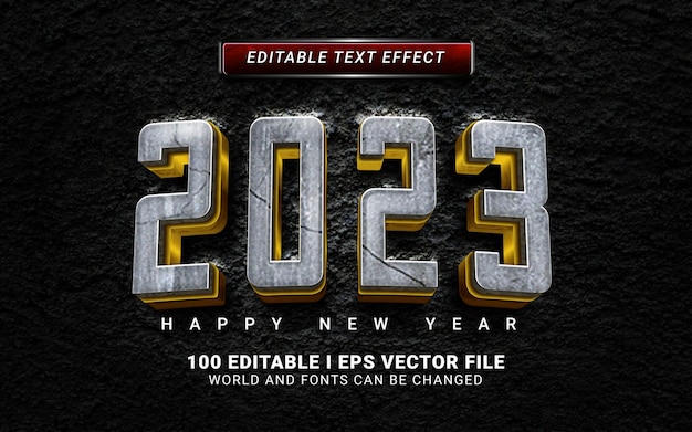 2023 happy new year text effect with rock texture background