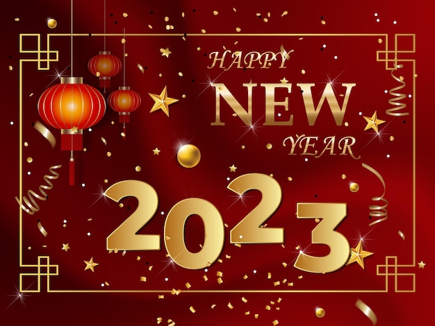 2023 happy new year vector background with golden  template