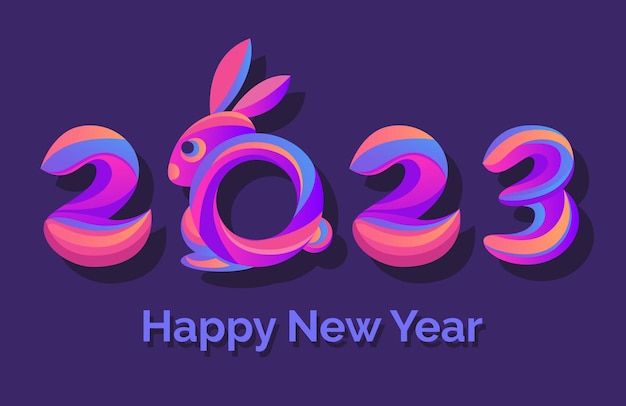 2023 Happy New Year with bunny symbol chinese zodiac in gradient color illustration vector