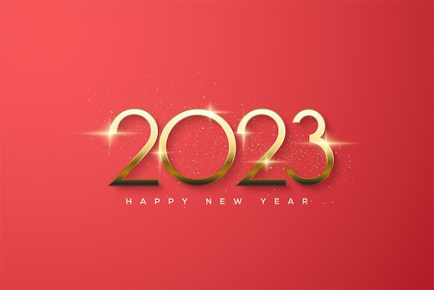 2023 happy new year with thin gold numbers