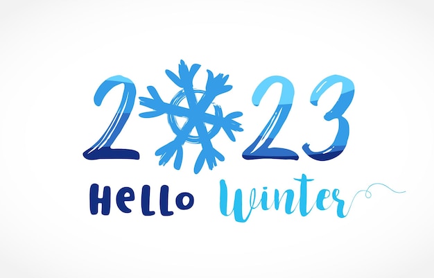 2023 Hello winter with snowflake. 2023 creative New Year design for sale fashion poster. Vector card