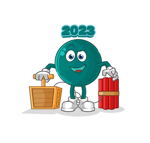 2023 holding dynamite detonator cartoon mascot vector