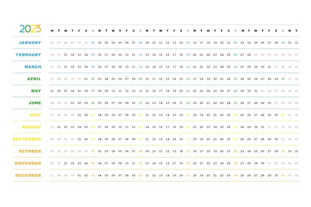 2023 horizontal calendar simple design