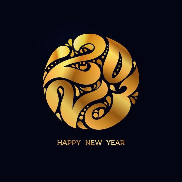 2023 logo text design Luxury design template gold celebration typography poster banner or greeting card for Happy New Year Vector Illustration 2023 number on black background