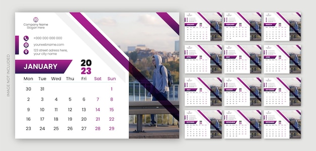 2023 modern new year desk calendar design template