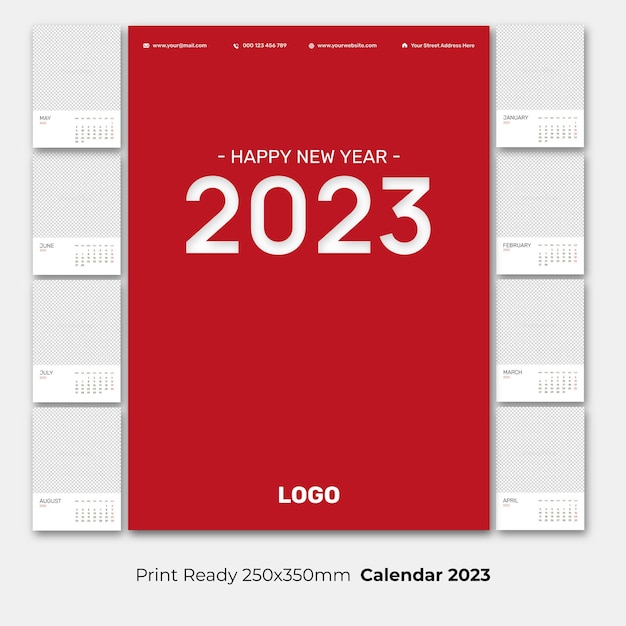 2023 new year 12 pages and cover calendar template