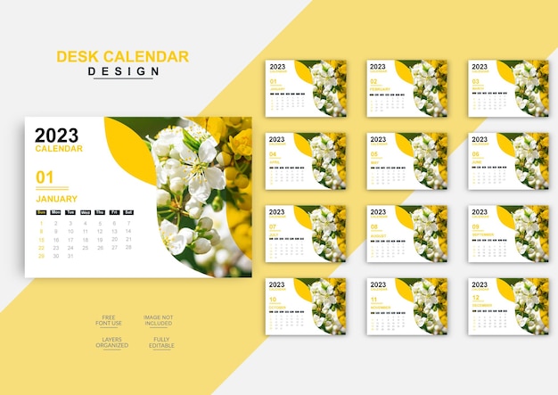 2023 new year Business clean calendar Design template