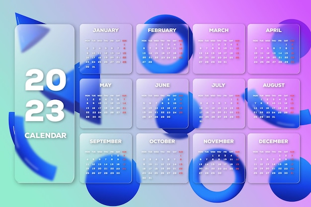 2023 new year calendar template glass morphism style