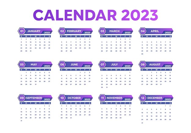 2023 new year calendar template with purple colour