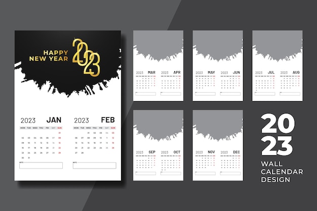 2023 new year clean modern vertical calendar template design