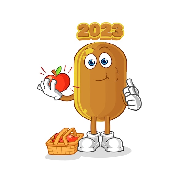 2023 new year eating an apple illustration character vector