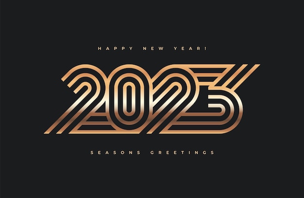 2023 New Year Gold logo design. Vector greeting card illustration.