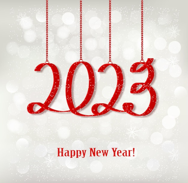 2023 New Year holiday background with red ribbons Vector