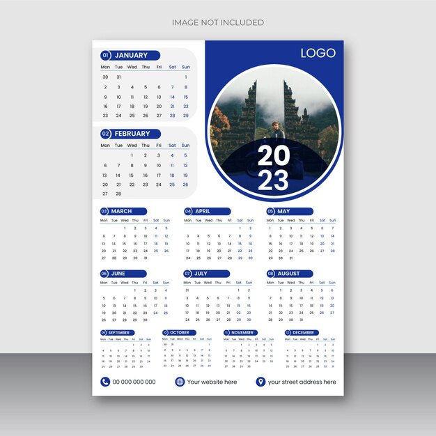 2023 new year modern wall calendar design template