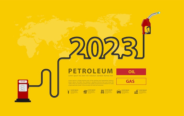 2023 new year petroleum concept with gasoline pump nozzle creative design Petrol station sign with Power energy oil and gas Vector illustration modern layout template