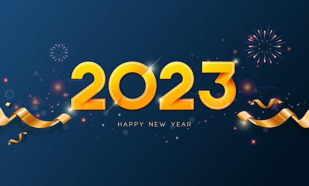 2023 number Happy New Year on dark blue background