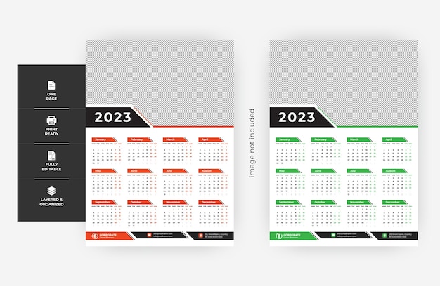 2023 one page two colour wall calender design,
Business Corporate colour 2023