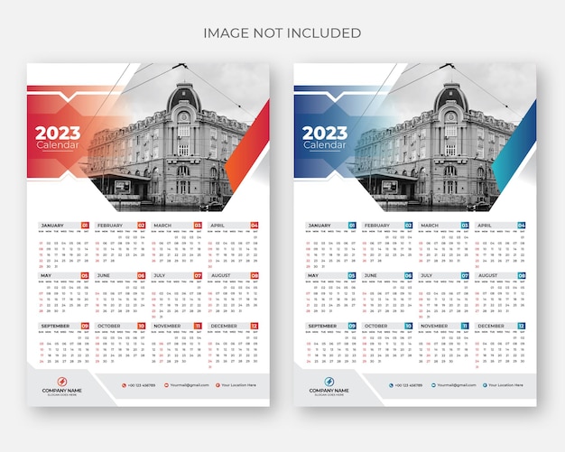 2023 one page wall calendar design template