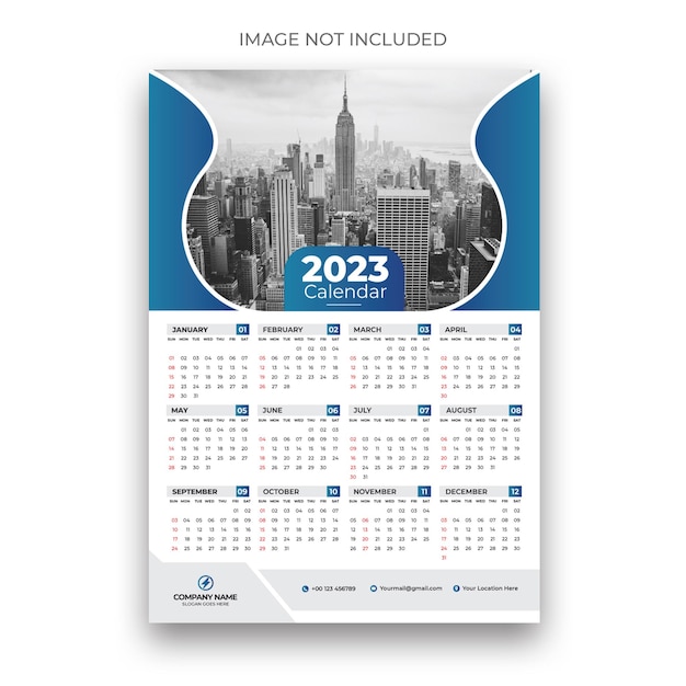 2023 onepage wall calendar design template