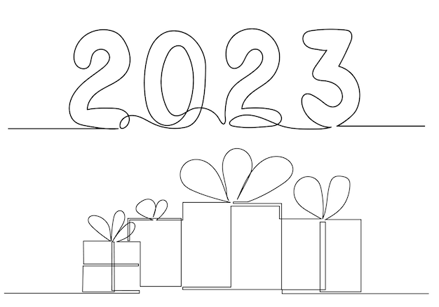 2023 outline drawing by one continuous line isolated