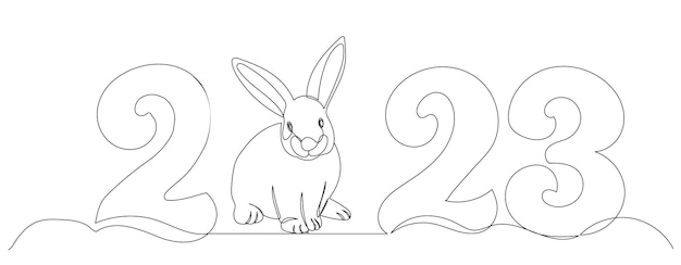 2023 and rabbit one continuous line drawing vector