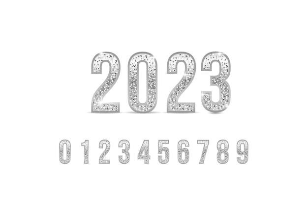 Vector 2023 silver numbers set. vector silver number. beautiful metal design for decoration.