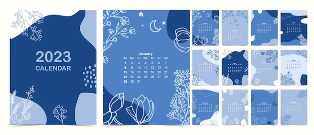 2023 table calendar week start on Sunday with blue flower