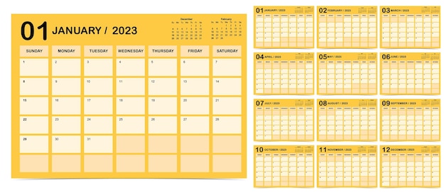 2023 table calendar week start on Sunday with color that use for vertical digital and printable