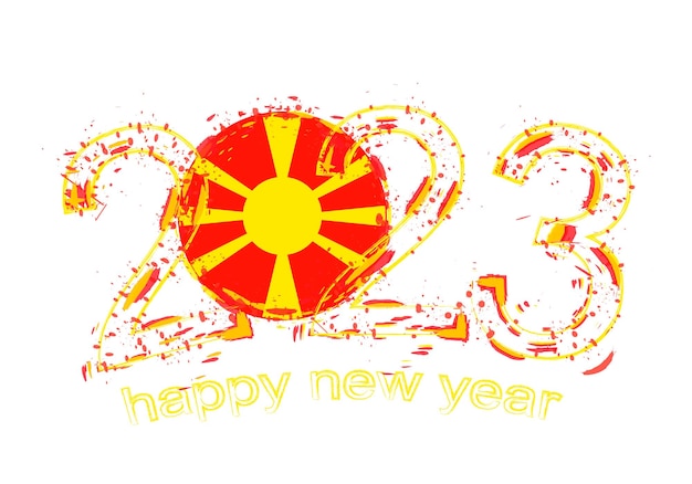 2023 Year in grunge style with flag of Macedonia