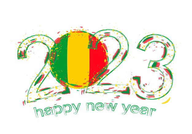 2023 Year in grunge style with flag of Mali