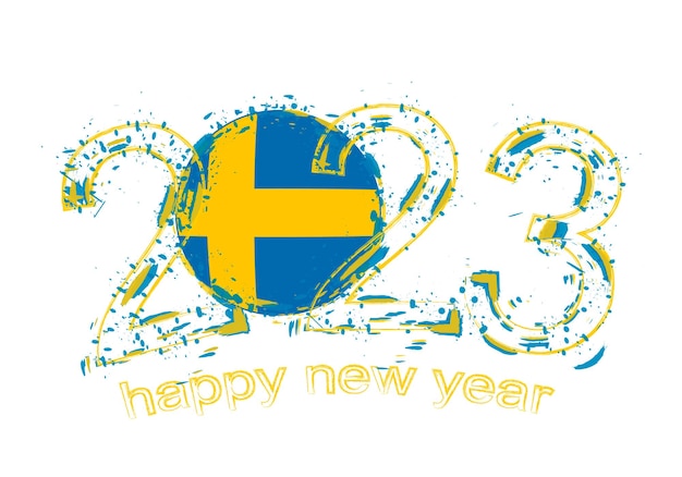 2023 Year in grunge style with flag of Sweden