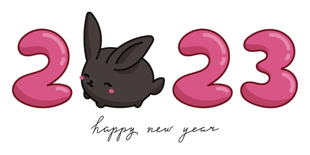 2023 year of the rabbit Vector cute inscription for postcards and calendars with a black rabbit