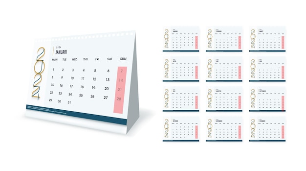 2024 calendar design to put on the desk With one month sheet design Clean and elegant premium vector design