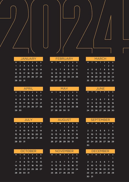 2024 calendar design vector Print ready template