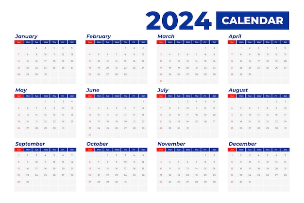 2024 Calendar Template editable vector